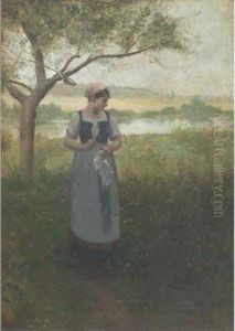 Picking Flowers On A Country Lane by Charles Alexander Smith