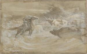 A Herd Of Cattle And Acowboy In A Sandstorm by Elmer Boyd Smith