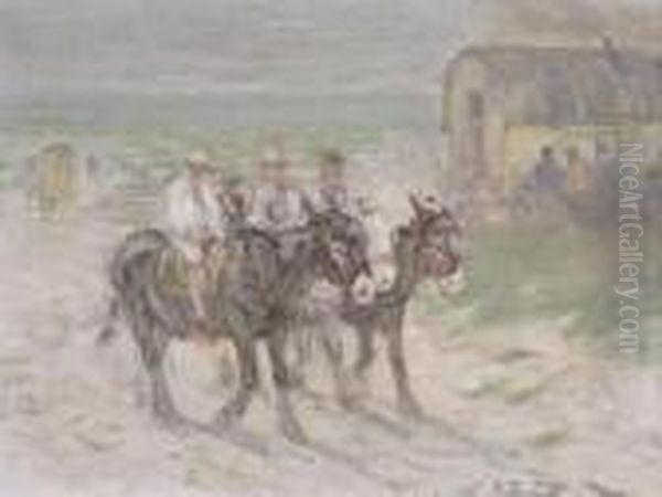 Donkey Riders On A Beach - view 1