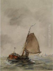 A Barge In Choppy Waters On The Zuiderzee by Hobbe Smith