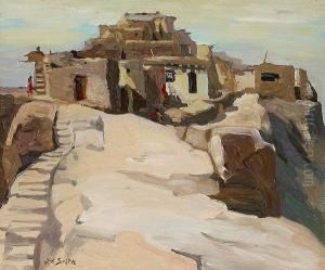 Pueblo Scene, Believed To Be Acoma Pueblo by John Christopher Smith