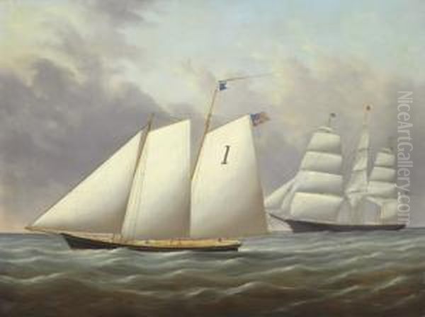 The American Merchantman Calliance Hove-to To Take On A Pilot, The New York Pilot Cutter "no. 1" Lying Off Her Port Bow - view 1