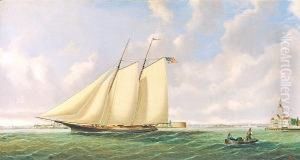 Off Governer's Island (ship Under Sail In New York Harbor) by Joseph B. Smith