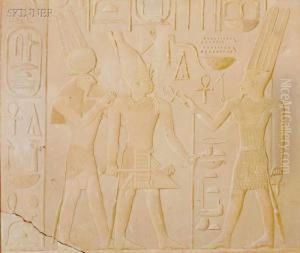 King Sesostris Between The Gods Amun And Horus-ra by Joseph Lindon Smith