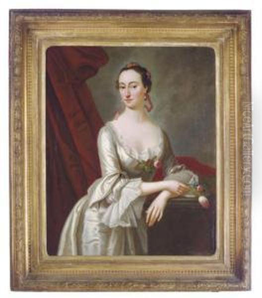 Portrait Of A Lady In A White Dress, Holding Flowers - view 1