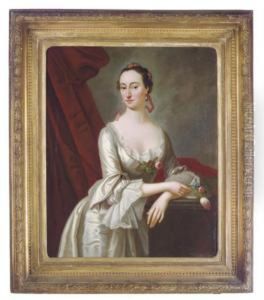 Portrait Of A Lady In A White Dress, Holding Flowers by Joseph Lindon Smith