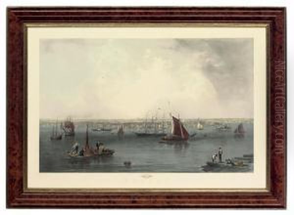 Depicting Figures And Ships In A Townscape - view 1