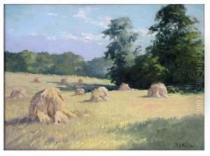 Haystacks In A Sunlit Field by Arthur Smith Kimball