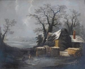 A Winter Landscape With A Watermill Beside Afrozen River by George, of Chichester Smith