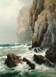 Waves Breaking Against Rocky Cliffs