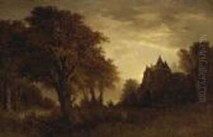 A Wooded Landscape With A Manor House In Thedistance by Thomas Lochlan Smith
