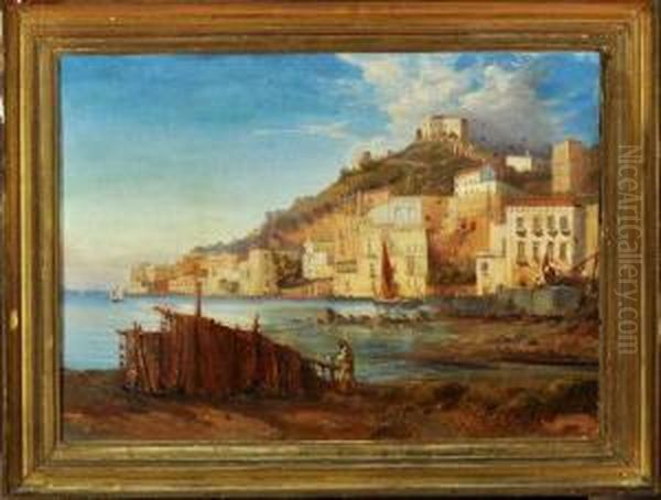 A View Of Naples With A Fisherman Drying Nets In The Foreground - view 1