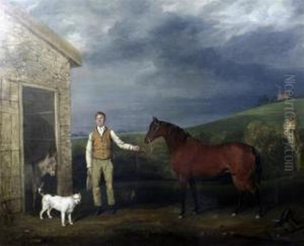 Stable Boy With Horse, Donkey And Dog - view 1