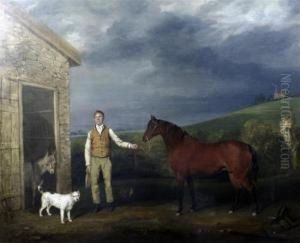 Stable Boy With Horse, Donkey And Dog