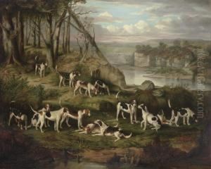 A Pack Of Foxhounds On A Bank Above A Rocky Gorge A Pack Of Foxhounds On A Bank Above A Rocky Gorge