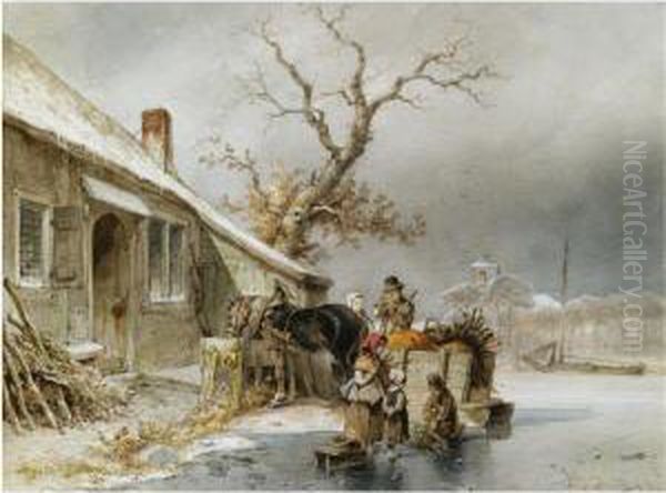 Woodgatherers On The Ice - view 1