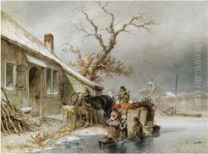 Woodgatherers On The Ice by Johan Gerard Smits