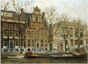 A View On 'het Huis Met De Hoofden' At The Keizersgracht, Amsterdam by Johan Gerard Smits