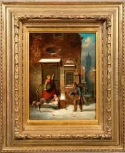 Winterabend In Einer Hollandischen Stadt by Johan Gerard Smits