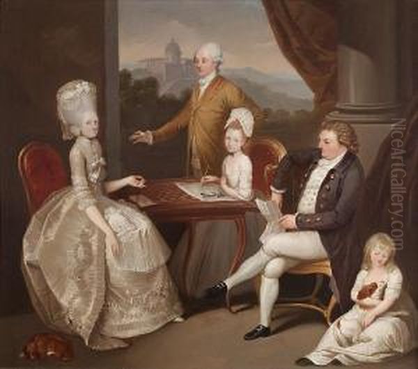 Portrait Of The Hon. Aubrey Beauclerk And Hisfamily, In An Elegant Interior, A View To The Castel Gandolfobeyond - view 1
