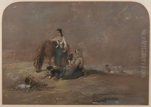 A Gypsy Family With Ponies And A Dog And A Copper Kettle On The Fire by Edward Robert Smythe