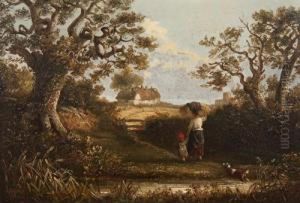 A Gleaner And Her Child Approaching A Stile With Harvest Field Beyond