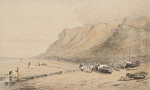 Figures On The Beach On A Summer's Day by Thomas Smythe