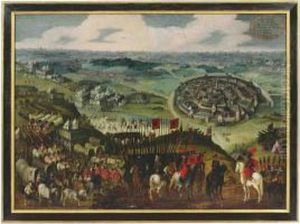 The Siege Of Aachen Inscribed With A Key by Pieter Snayers