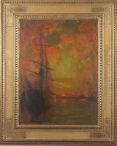 The Harbor At Sunset by Henry Bayley Snell