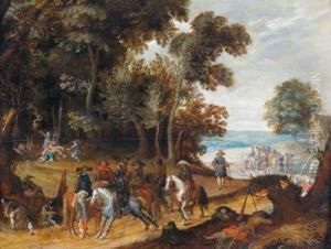 Soldati In Un Paesaggio Boschivo by Andries Snellinck
