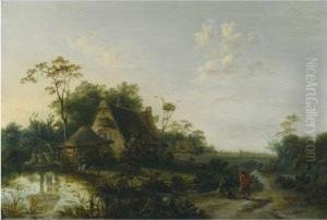 Landscape With Figures Passing By A Cottage And A Pond by Jan Snellinck