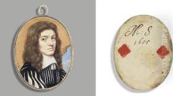 A Gentleman, In Black Habit Slashed On Front And Sleeves To Reveal White, White Lawn Collar With Tassels, Long Brown Curling Hair - view 1