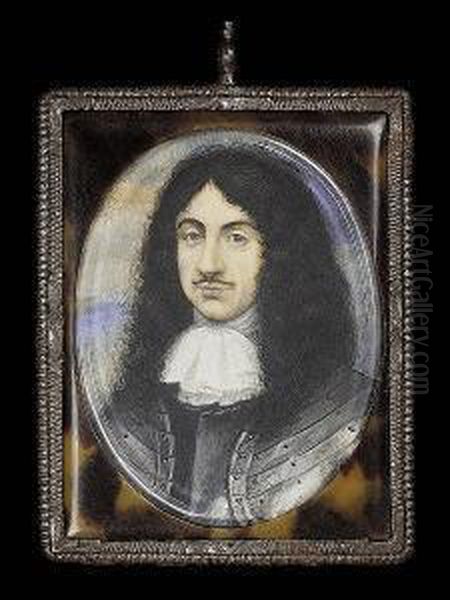 King Charles Ii Of England (1630-85), Wearing Armour With Gold Studs And White Cravat, His Hair Worn Long And Curled, Landscape And Sky Background - view 1