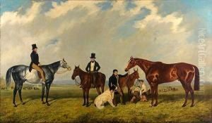The Thoroughbred 'harkaway' With Two Otherhorses And Their Riders And A Groom Leading A Pony