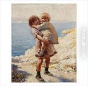 Deux Enfants Sur La Plage by Isaac Snowman