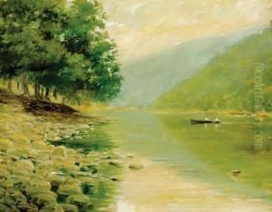 River Scene With Figures In Boat by Clarence Snyder