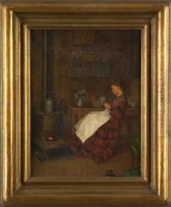 Scene With A Young Girl Sewing by William Henry Snyder