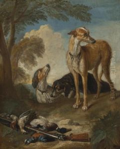 Three Hunting Dogs In A Landscape