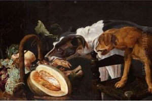 Natura Morta Con Cani E Cesto Di Frutta