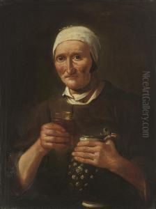 Portrait Of An Old Lady, A Pitcher In Her Left Hand, A Glass In Herright