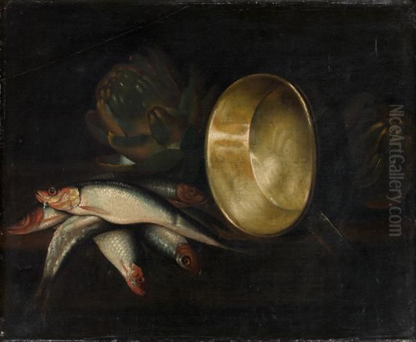 Nature Morte Aux Harengs, Artichauts Et Bassine De Cuivre - view 1