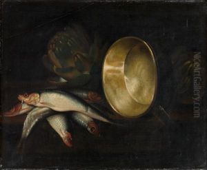 Nature Morte Aux Harengs, Artichauts Et Bassine De Cuivre