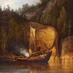 Nordic Landscape With A Sailing Boat On A River