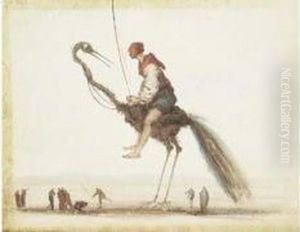 Homme En Costume Du Moyen Age Chevauchant Un Animal Fantastique. by Charles Frederic Soehnee