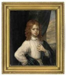 Portrait Of A Young Boy, Half-length, In A White Shirt And Bluewrap