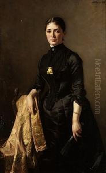 Portrait Of A Lady, Three-quarter Length,
Standing Beside A Chair, Holding A Fan - view 1