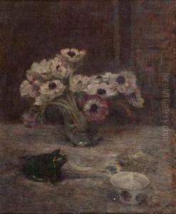 "stilllebenmit Blumenvase, Keramikschwein Und Fayencetasse" by Alfred Sohn-Rethel