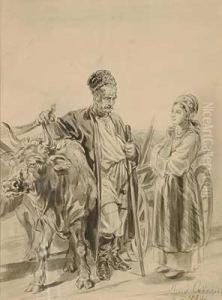 Russischer Bauer Am Ochsenkarren by Pavel Petrovich Sokolov