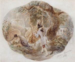 Courtship In The Garden by Pavel Petrovich Sokolov
