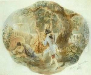 Petrovitch Garden Scene by Pavel Petrovich Sokolov